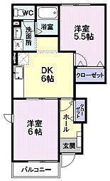 ベルソーB 2DKの間取図画像