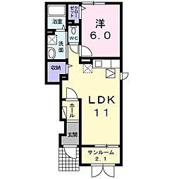 グリーンヒルズD 1LDKの間取図画像