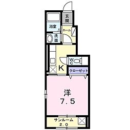 ドゥー・メゾン・ラフィネ 1Kの間取図画像