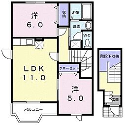 エスポアール　II 2階2LDKの間取り
