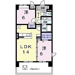 インフィニティ生駒 2階2LDKの間取り