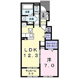 キャトルセゾン 1LDKの間取図画像