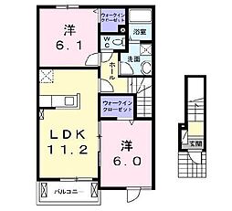 ヴィラ・コンフォール　Ｂ 2階2LDKの間取り