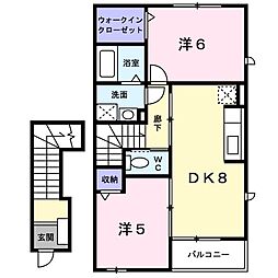 カルムセゾン　III 2階2DKの間取り