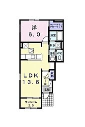 コッティ・キュート片島 1階1LDKの間取り