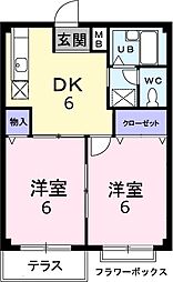 ピュアーハイツB 2DKの間取図画像