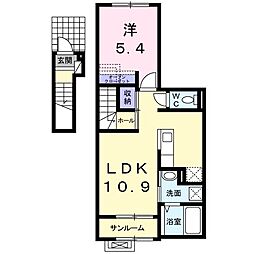 セブンヒルズサンライズB 1LDKの間取図画像