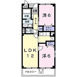シャトーメルヴェイユ 2LDKの間取図画像
