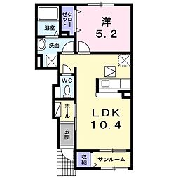アンソレイエII 1階1LDKの間取り