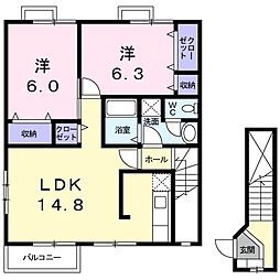 サイド・チェリーブロッサム 2LDKの間取図画像