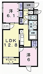 カーサグリシナ 2LDKの間取図画像