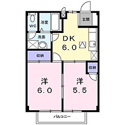 竜ヶ崎ハイツ 1階2DKの間取り