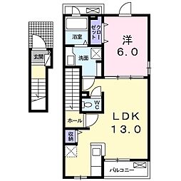 グロリエッテ上地Ｂ 2階1LDKの間取り