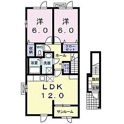 ブリアントビュ−　Ｂ 2階2LDKの間取り