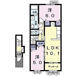 フェリス 2階2LDKの間取り