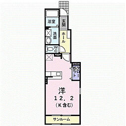 セトル・アンソレイユ2A ワンルームの間取図画像