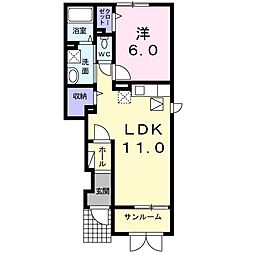 ジェントリー 1階1LDKの間取り