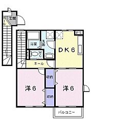 セードルα 2階2DKの間取り