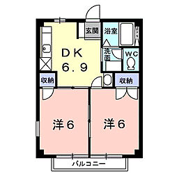シティハイツさとう 2階2DKの間取り
