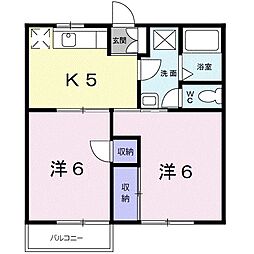 グリーンガーデン 2階2Kの間取り