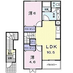 コーポことぶきB棟 2LDKの間取図画像