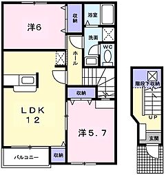 バーシア2番館 2LDKの間取図画像