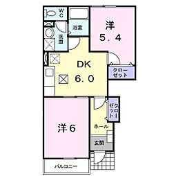 パークサイド大久保D 2DKの間取図画像