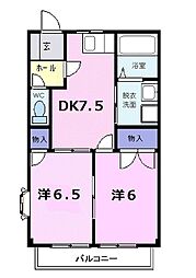 プレスティージ迎山　I 1階2DKの間取り