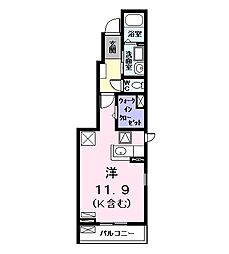 ラフレシール　I 1階ワンルームの間取り
