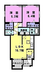 タッソ 1階2LDKの間取り