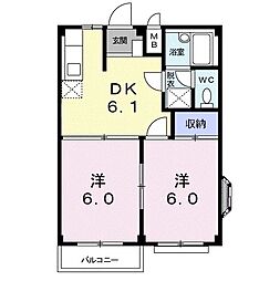 コーポサケン1 2DKの間取図画像