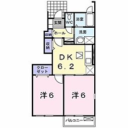 ボア・ソルテ　Ａ 1階2DKの間取り