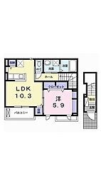 Ｌｏｎ　Ｈａｐｐｉｎｅｓｓ 2階1LDKの間取り