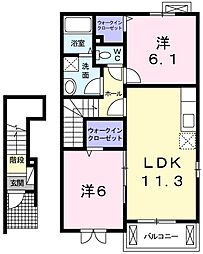 サニー・クリアネス　Ｂ 2階2LDKの間取り