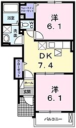 ノイ・ブリーゼ2 2DKの間取図画像
