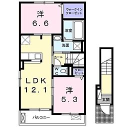 メゾンソレイユ亀島第2公園前B 2LDKの間取図画像