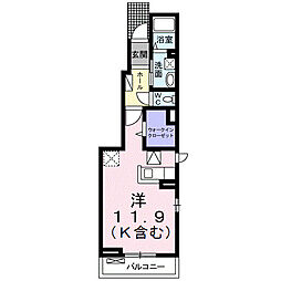 グリュックスＢ 1階ワンルームの間取り