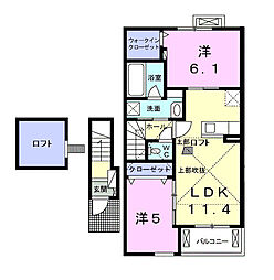 プラスターラー．エス　弐番館 2階2LDKの間取り