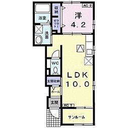 エスポワール宇佐南 1階1LDKの間取り
