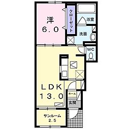 ジュピター築捨B 1LDKの間取図画像