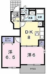 グレースコートIII 1階2DKの間取り