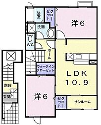 ラック　ヴィラII　Ａ 2階2LDKの間取り