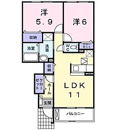 リュミエールＡ 1階2LDKの間取り