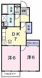 いちごハウスα 1階2DKの間取り