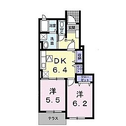 ファンタスティーク 1階2DKの間取り