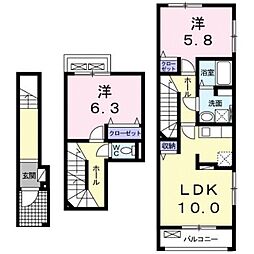 エレガントヴィエVIII 2階2LDKの間取り