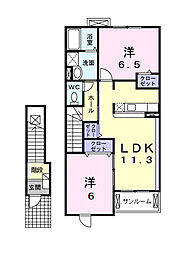 シュティル　ブリーゼＣ 2階2LDKの間取り