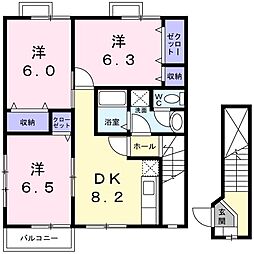 クレセント上乃木A 3DKの間取図画像