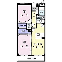 アヴニールヴィラ栂前Ａ 3階2LDKの間取り