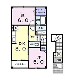 グレープタウンB 2DKの間取図画像